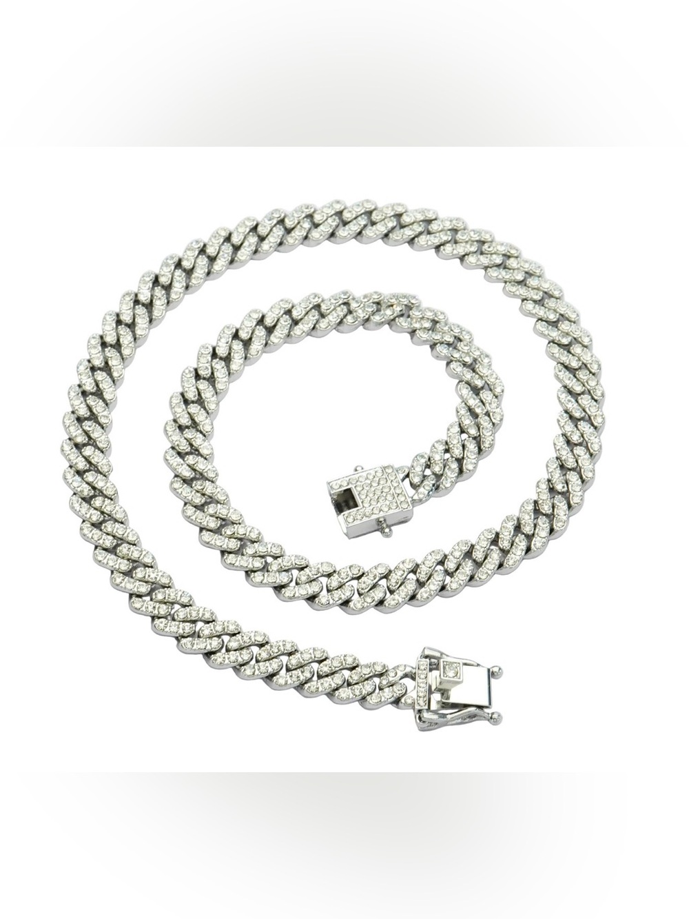 Invicta Elements Iced Out Cuban Chain Link Necklace Silver